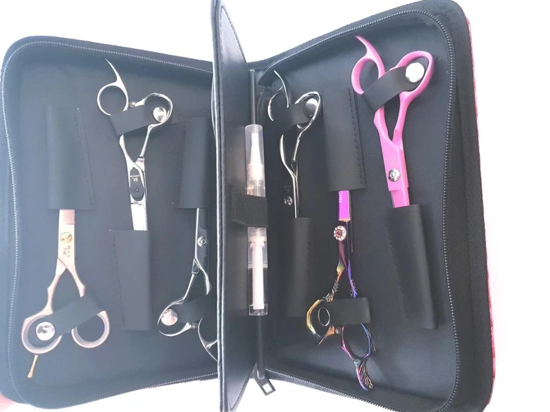 6 pezzi - Astuccio porta forbici in pelle rosa