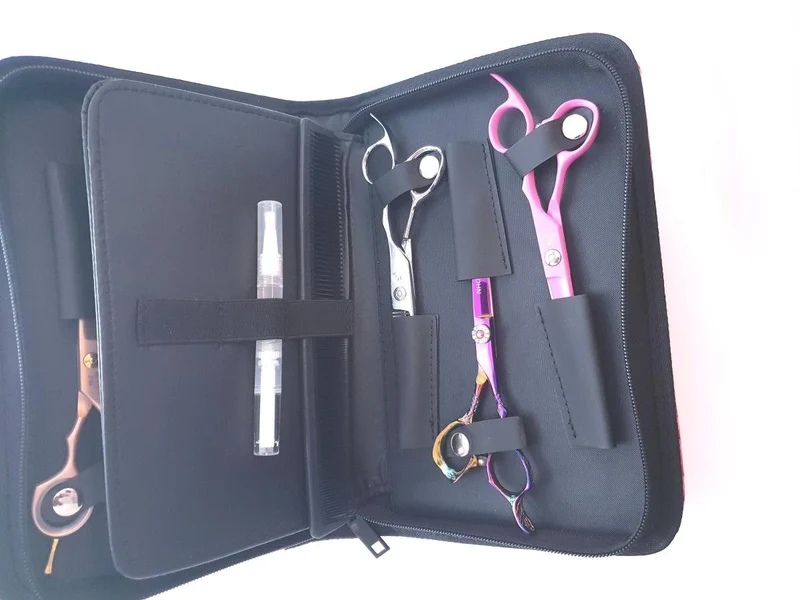 6 pezzi - Astuccio porta forbici in pelle rosa