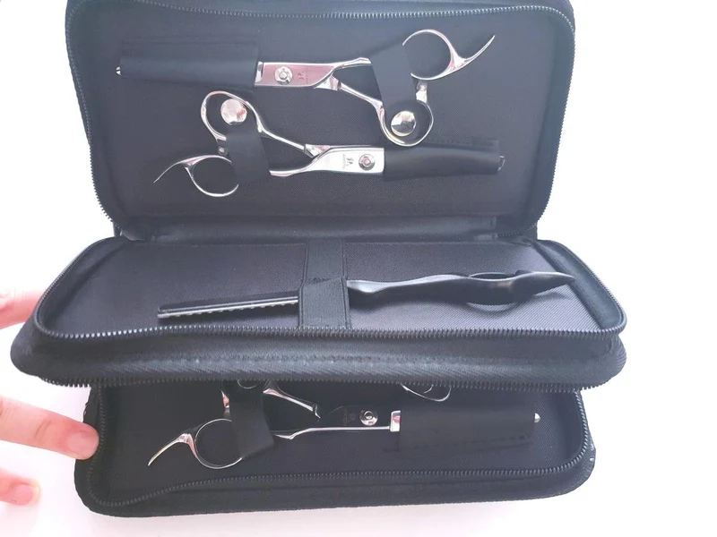 4 pezzi - Custodia per forbici in pelle nera