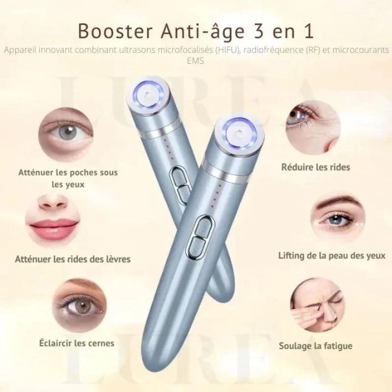 Mini Dispositivo HIFU 3 in 1 per Contorno Occhi e Viso con RF Radiofrequenza, EMS Microcorrente e Luce LED Ricaricabile