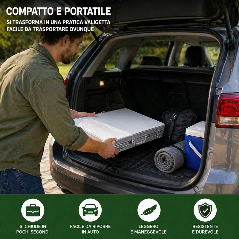 Tavolo Pieghevole con 4 Sedie in MDF e Metallo Rinforzato per Campeggio, Picnic e Giardino