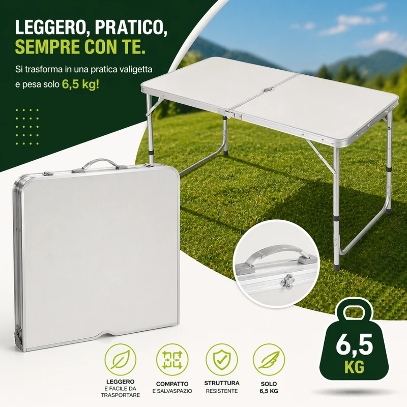 Tavolo Pieghevole con 4 Sedie in MDF e Metallo Rinforzato per Campeggio, Picnic e Giardino
