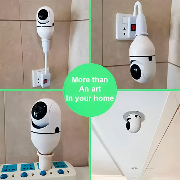 Telecamera Panoramica WiFi 360° con Attacco Lampadina E27 per Videosorveglianza e Controllo da Smartphone