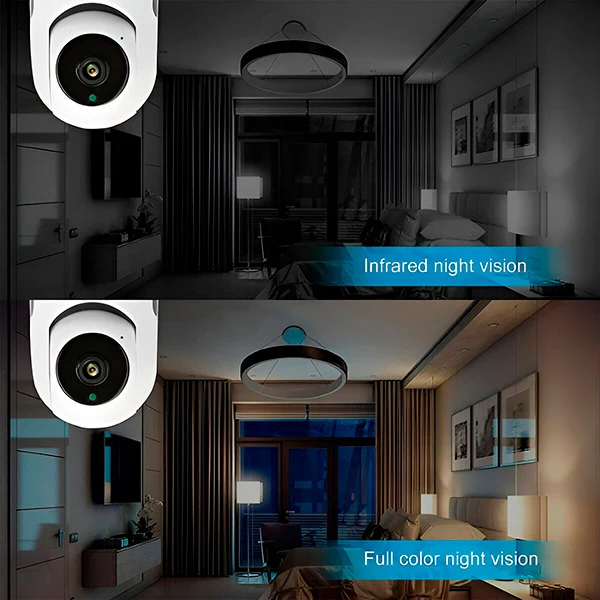Telecamera Panoramica WiFi 360° con Attacco Lampadina E27 per Videosorveglianza e Controllo da Smartphone
