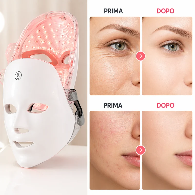 Maschera LED Viso 7 Colori in ABS Ricaricabile USB per Skin Care e Cura Estetica del Viso