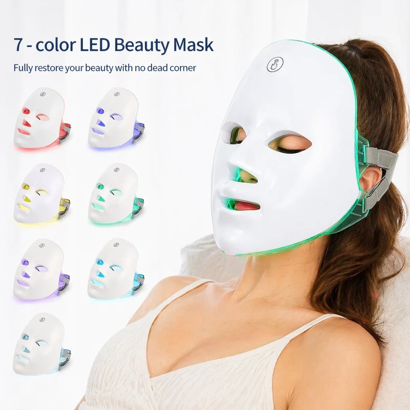 Maschera LED Viso 7 Colori in ABS Ricaricabile USB per Skin Care e Cura Estetica del Viso