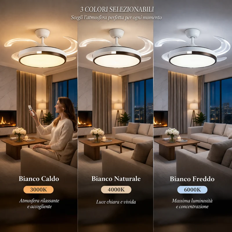 Ventilatore Soffitto LED 120 cm Telecomando 6 Velocità Silenzioso DC 72W
