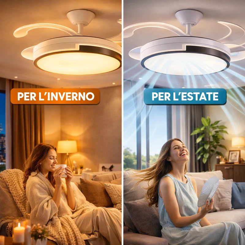 Ventilatore Soffitto LED 120 cm Telecomando 6 Velocità Silenzioso DC 72W