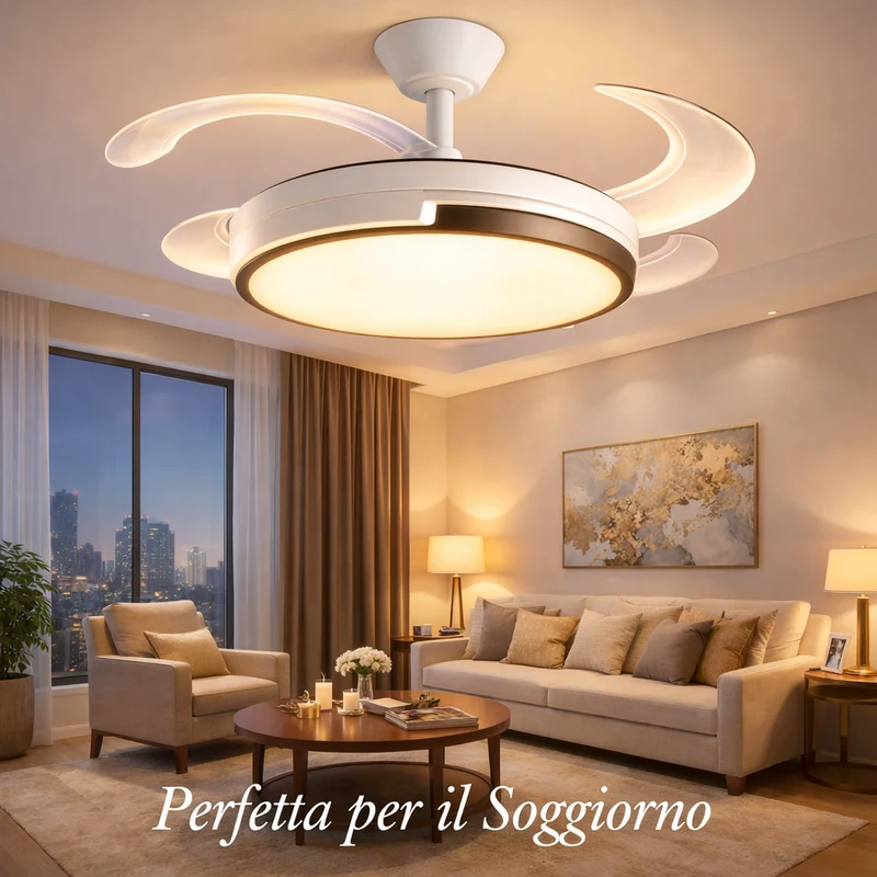 Ventilatore Soffitto LED 120 cm Telecomando 6 Velocità Silenzioso DC 72W