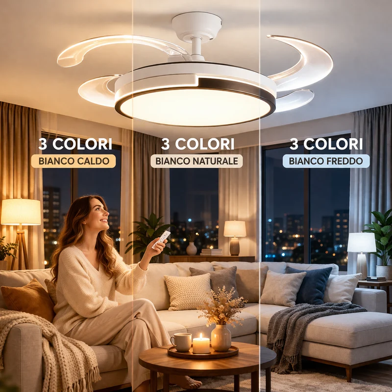 Ventilatore Soffitto LED 120 cm Telecomando 6 Velocità Silenzioso DC 72W