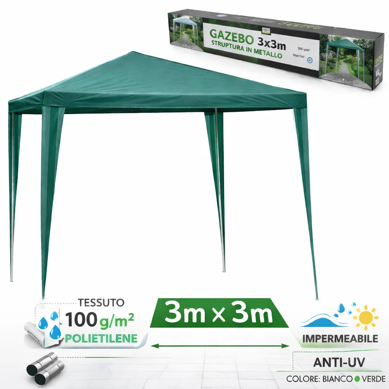 Gazebo da Esterno 3x3 m – Copertura Pratica e Versatile per Ogni Occasione