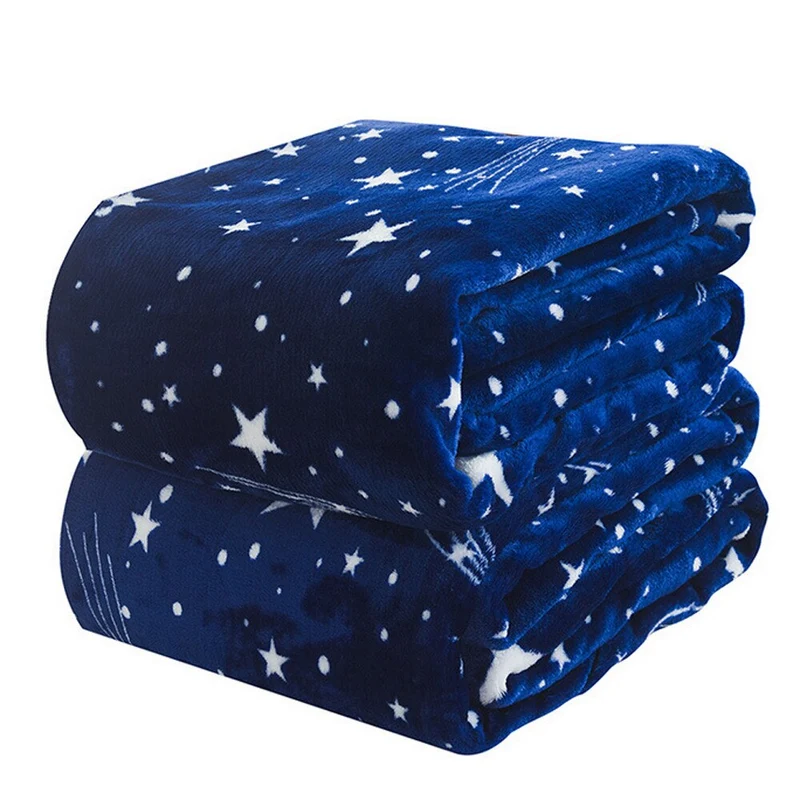 Coperta Magica Fluorescente per bambini plaid in pile con stelle che si illuminano al buio morbida idea regalo Blu