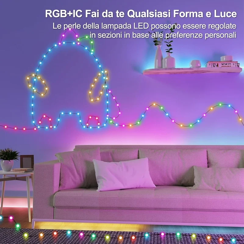 Luci LED RGB IC 7.5m 50 LED Impermeabili USB con App Telecomando Musica