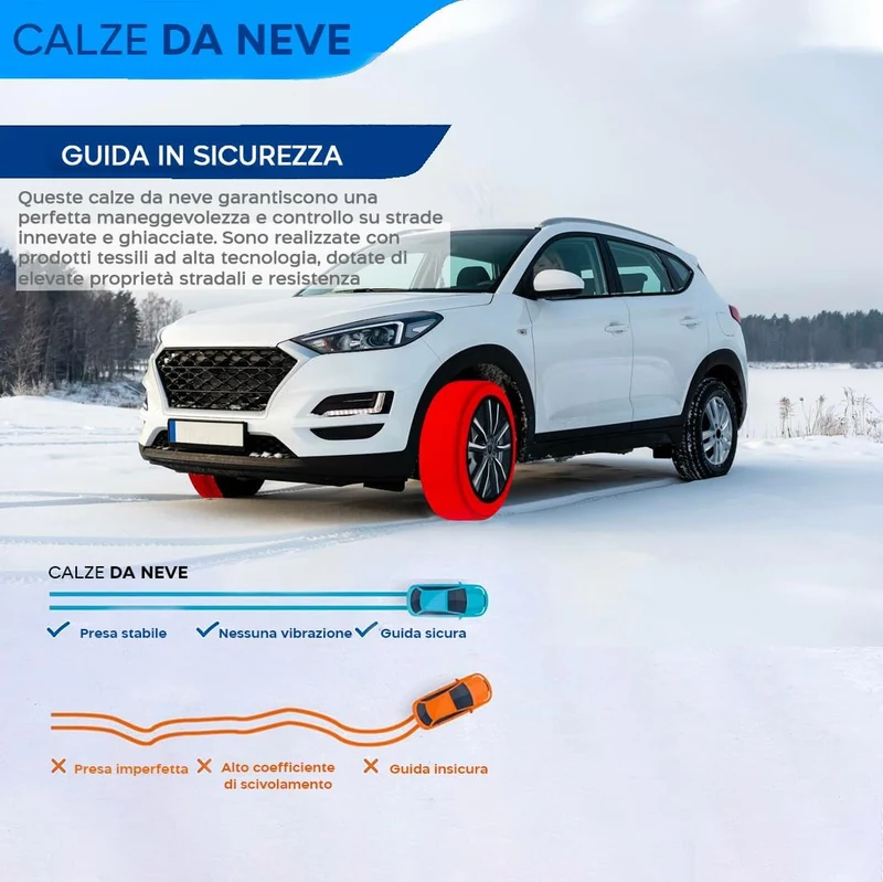 Calze da Neve SIze L per Pneumatici - Set di 2 Pezzi Omologate EN 16662-1