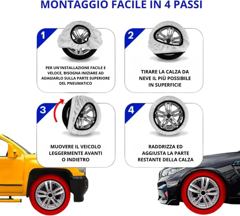 Calze da Neve Size XXL per Pneumatici - Set di 2 Pezzi Omologate EN 16662-1