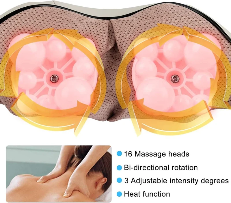 Massaggiatore Cervicale e Schiena Shiatsu con Riscaldamento - Relax e Benessere Muscolare (Colore Casual)