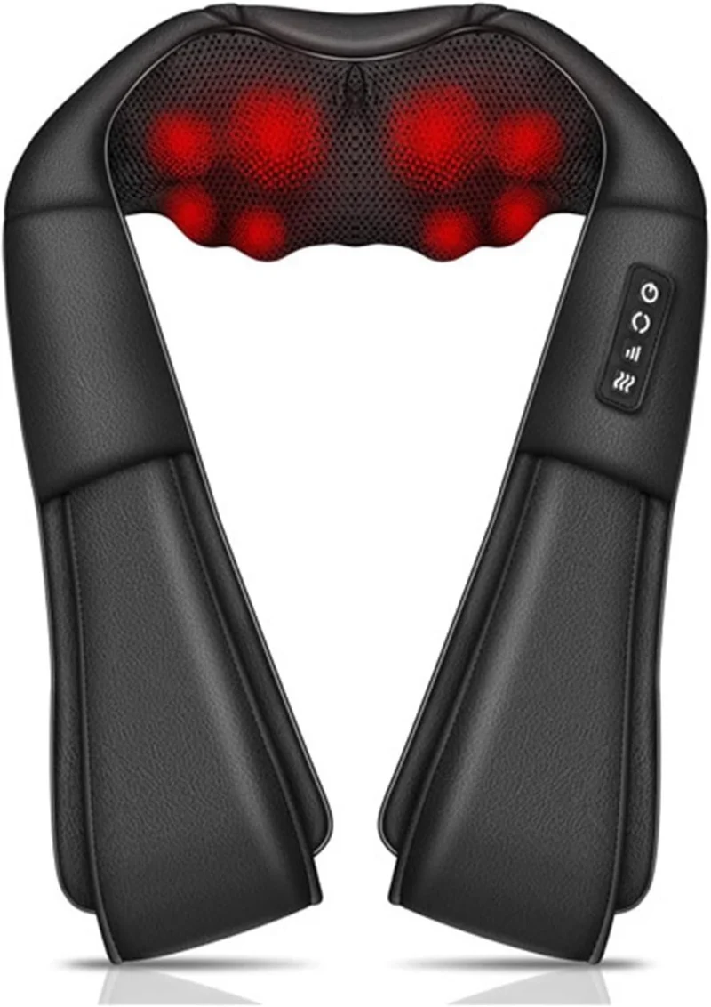 Massaggiatore Cervicale e Schiena Shiatsu con Riscaldamento - Allevia Tensioni Muscolari e Favorisce il Benessere (Nero)