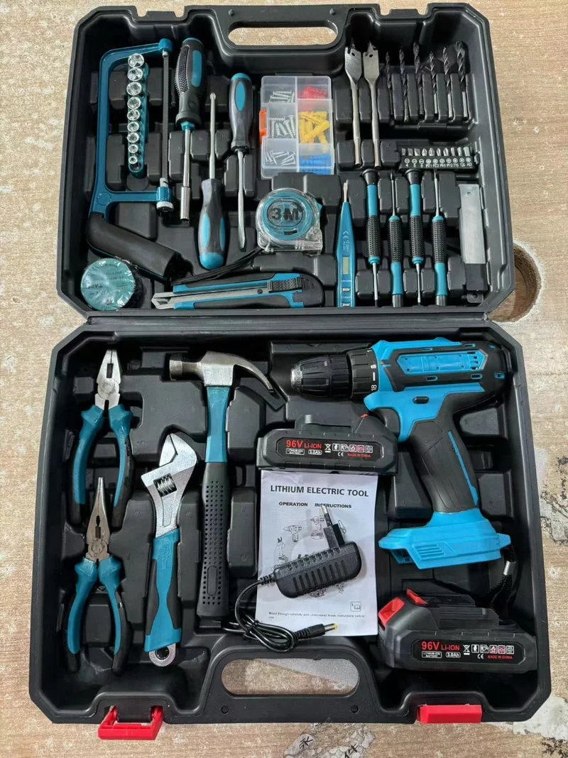 Kit Attrezzi 100 Pezzi con Trapano 96V - 2 Batterie Incluse