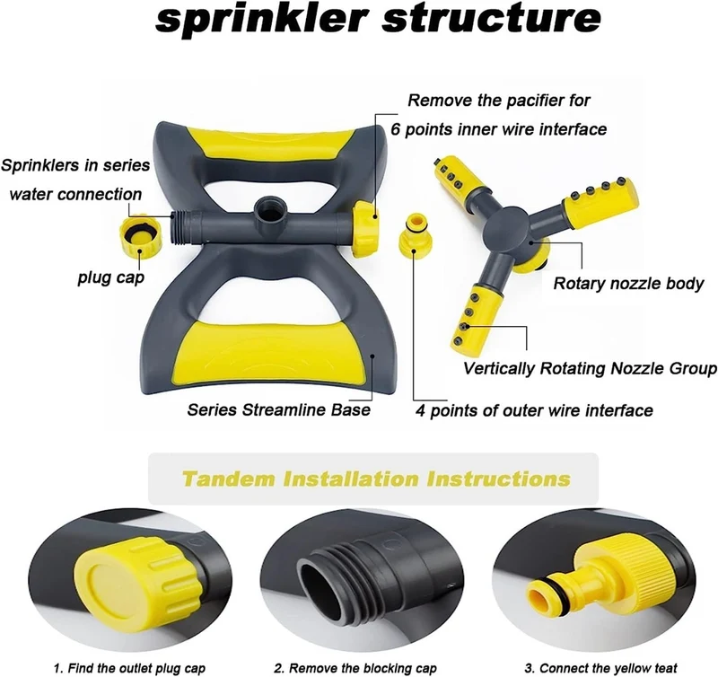 Irrigatore da Giardino Rotante a 360° – Automatico con 3 Bracci Regolabili, Ampia Copertura e Facile Installazione
