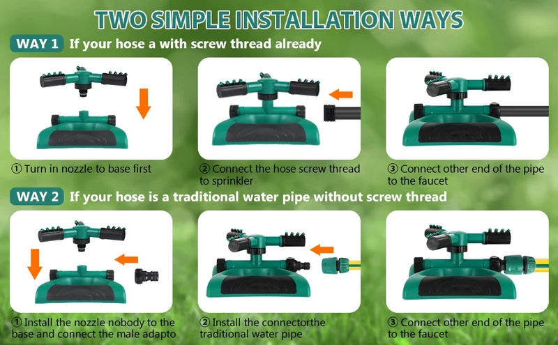 Irrigatore da Giardino Rotante a 360° – Automatico con 3 Bracci Regolabili, Ampia Copertura e Facile Installazione