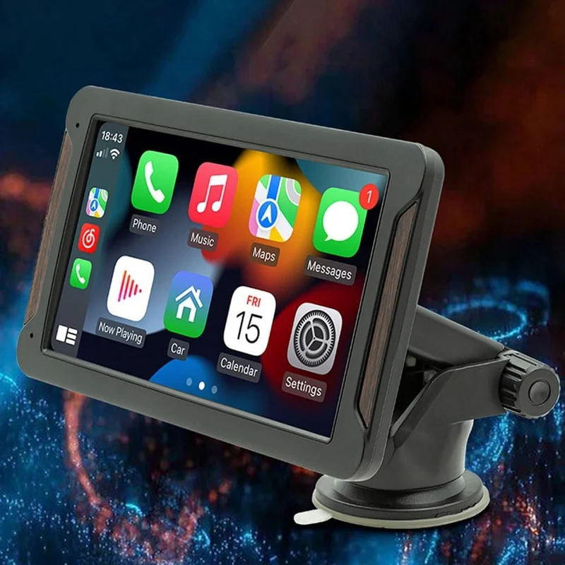 Autoradio Portatile 7" con Apple CarPlay, Android Auto, Bluetooth 5.0, Mirror Link e FM – Display HD, Ingresso Telecamera e Supporto Multifunzione