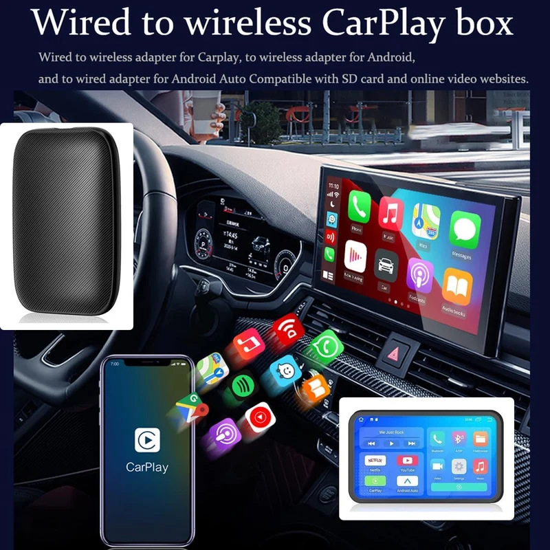 CarPlay AI Box – Adattatore Wireless per Apple CarPlay e Android Auto con Supporto Video, YouTube e Netflix