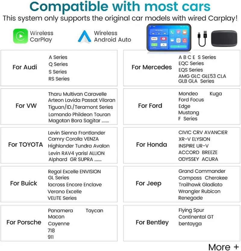 CarPlay AI Box – Adattatore Wireless per Apple CarPlay e Android Auto con Supporto Video, YouTube e Netflix