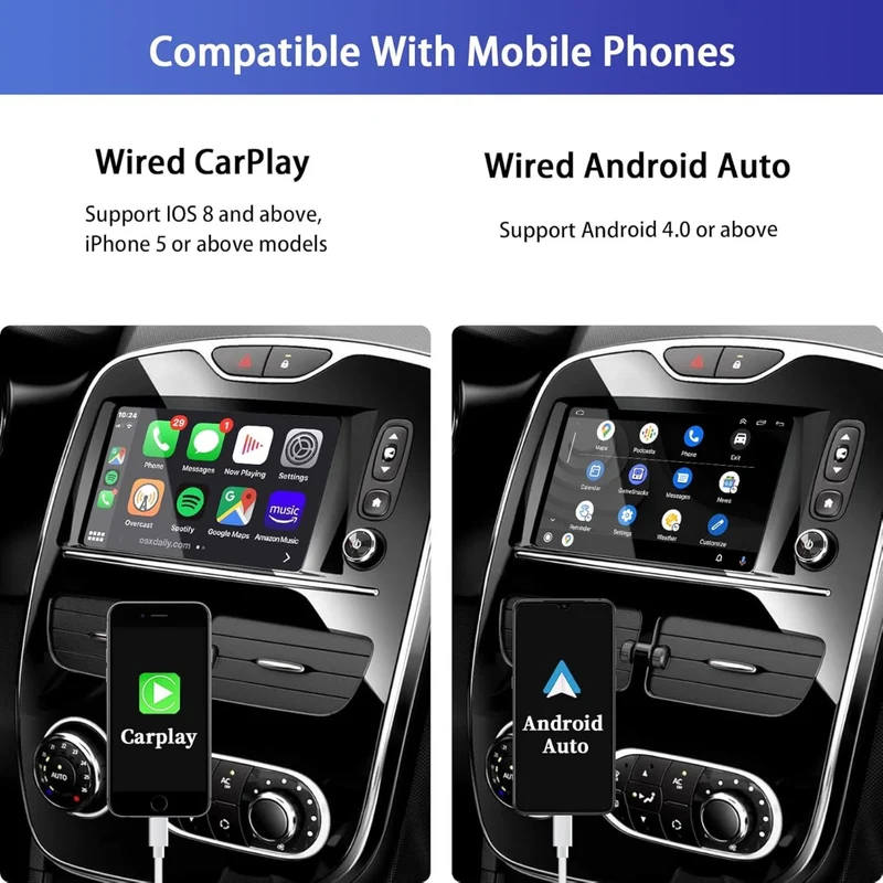 Adattatore CarPlay/Android Auto via Cavo per Autoradio Android – Compatibilità Estesa, Controllo Intelligente, Installazione Plug & Play