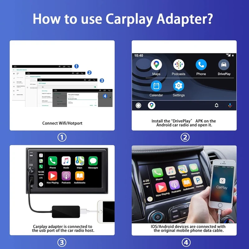 Adattatore CarPlay/Android Auto via Cavo per Autoradio Android – Compatibilità Estesa, Controllo Intelligente, Installazione Plug & Play
