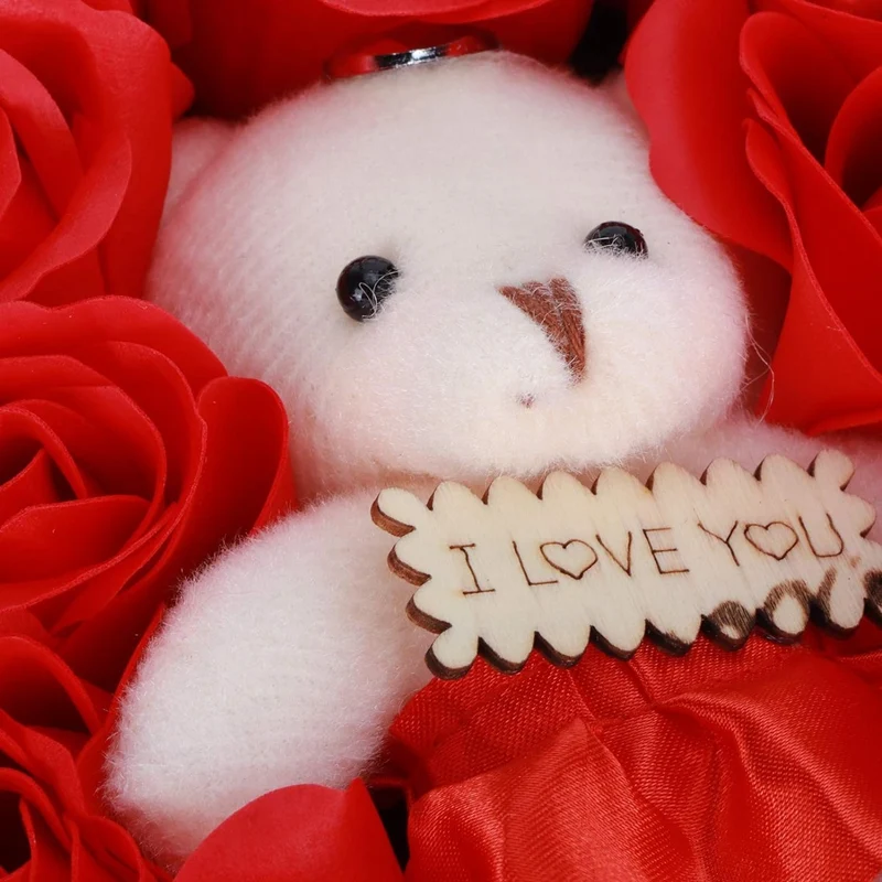 Scatola regalo a forma di cuore con orsetto e rose per san valentino anniversari