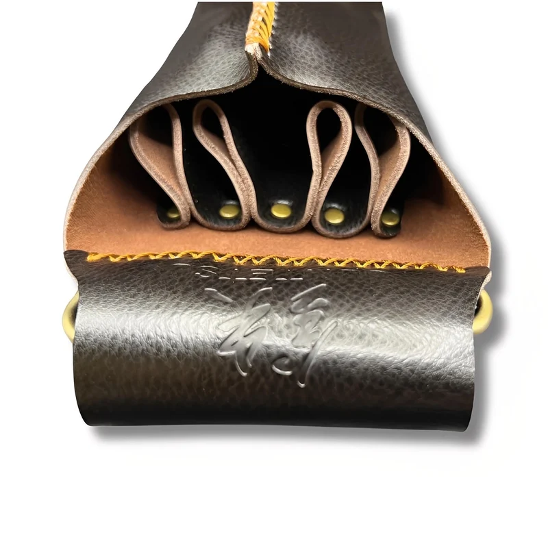 Fondina in pelle marrone scuro Juntetsu - 4 tasche per forbici