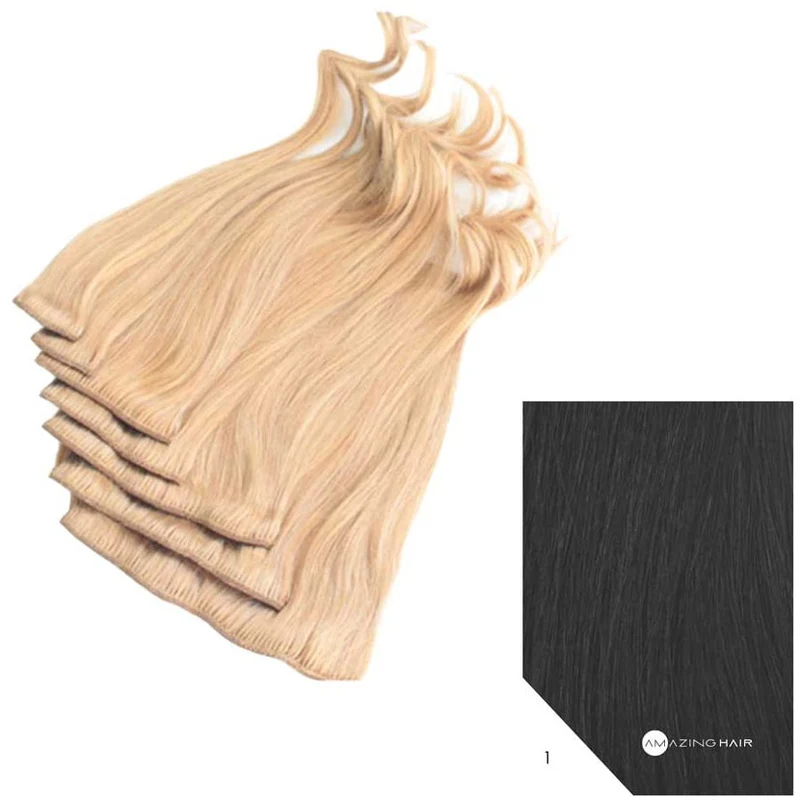 16" Human Hair 7pc Clip In - #1 Black