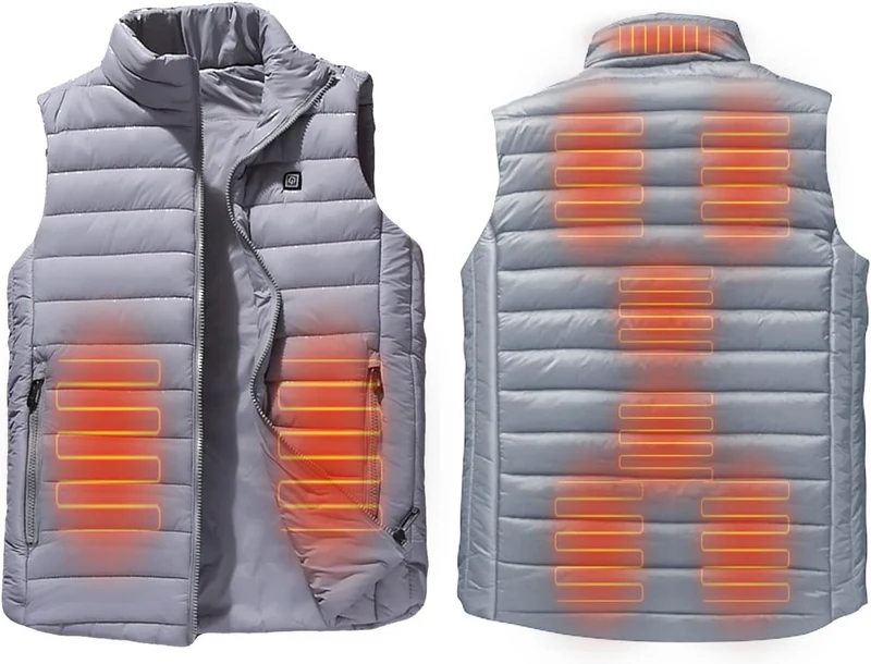 Gilet Riscaldante USB con Pad Riscaldanti Incorporati Grigio- Ideale per Attività Invernali come Caccia, Campeggio, Escursionismo, Sci