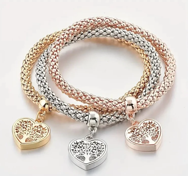 Bracciale con ciondolo Albero Della Vita Tricolore Oro Argento o Rosa