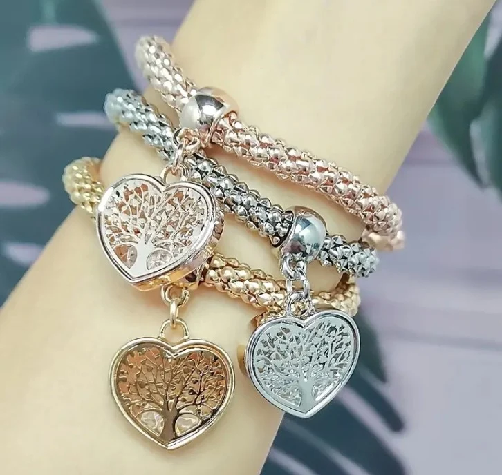 Bracciale con ciondolo Albero Della Vita Tricolore Oro Argento o Rosa