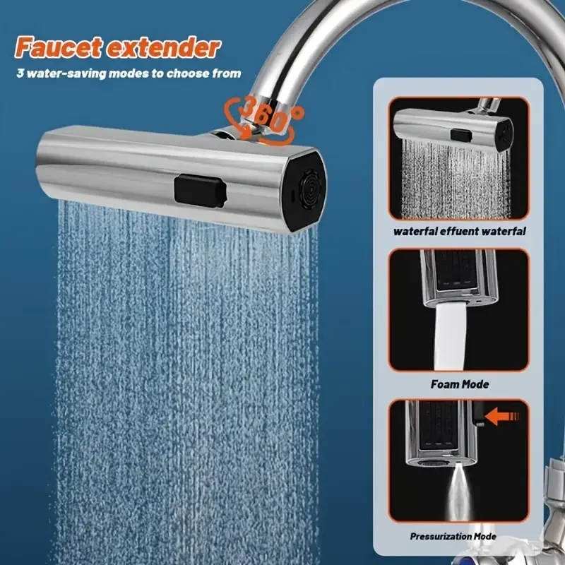 Rubinetto da Cucina 3 in 1 multifunzionale a cascata rotazione a 360 con 3 getti