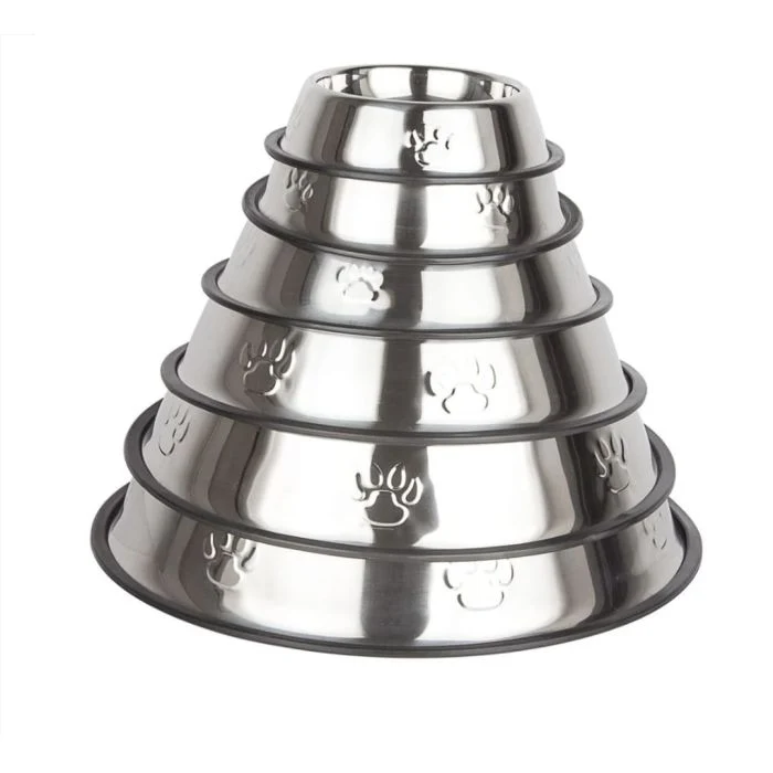 Set di 2 Ciotole per cani e gatti in acciaio inox con base in gomma antiscivolo per acqua e cibo