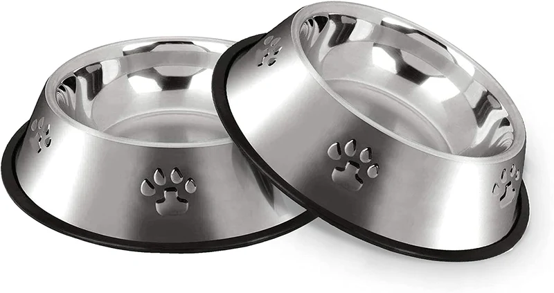 Set di 2 Ciotole per cani e gatti in acciaio inox con base in gomma antiscivolo per acqua e cibo