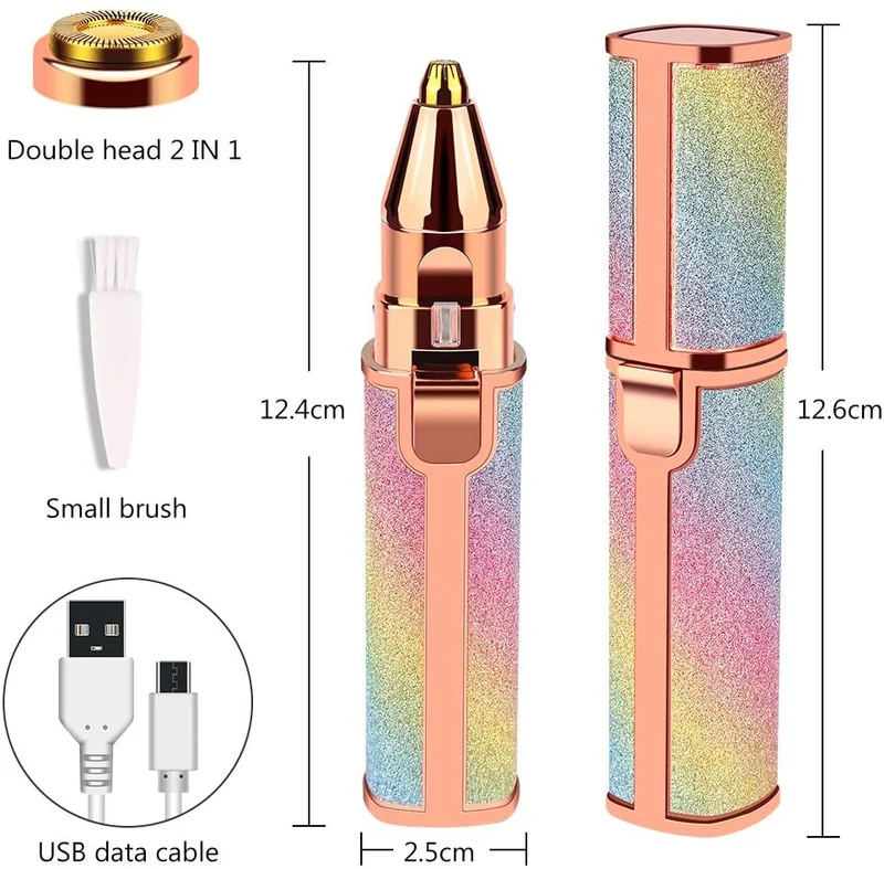 Epilatore Portatile 2 in 1 Rossetto Glitter Elimina Peli Viso Sopracciglia Baffi