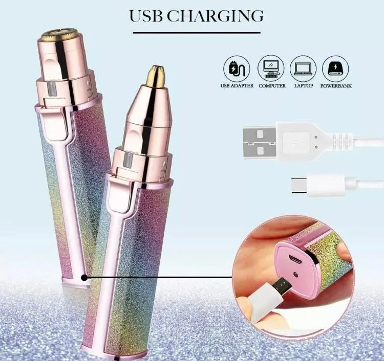 Epilatore Portatile 2 in 1 Rossetto Glitter Elimina Peli Viso Sopracciglia Baffi
