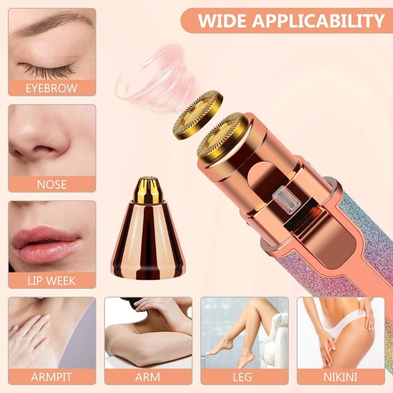 Epilatore Portatile 2 in 1 Rossetto Glitter Elimina Peli Viso Sopracciglia Baffi