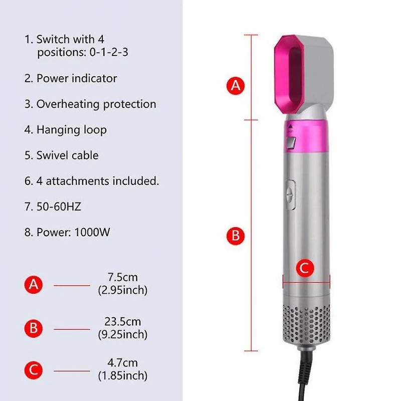 Asciugacapelli multifunzionale 5 in 1 - Kit spazzola piastra per capelli a ioni negativi