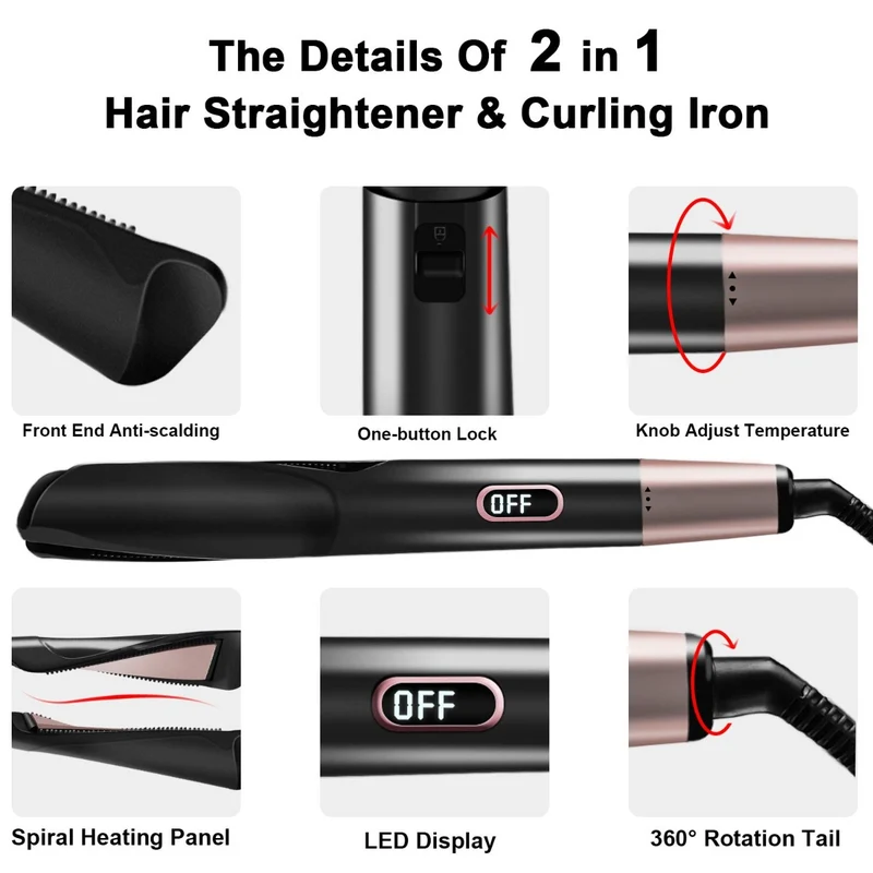 Piastra Capelli Curl & Straight Design 2 in 1 Semplice ed Intuitivo, Effetto Riccio, Onde Morbide o Capelli Lisci, Arricciacapelli Ceramica, 150 - 230 Gradi