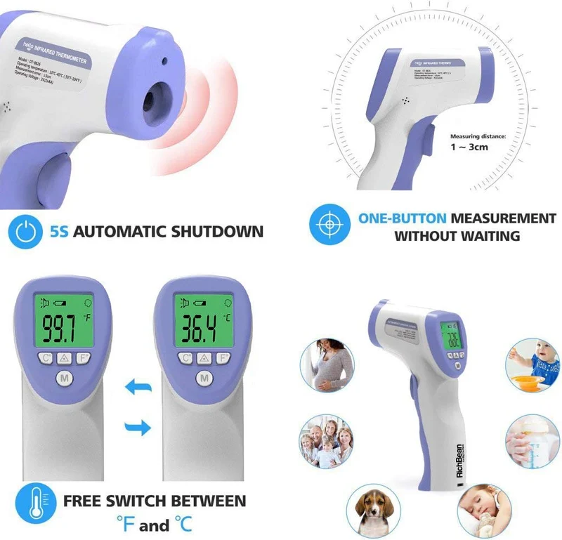 TERMOMETRO DIGITALE INFRAROSSI retroilluminato a distanza 5-8CM - Termometro digitale febbre Beeper per Adulti Neonati Bambini