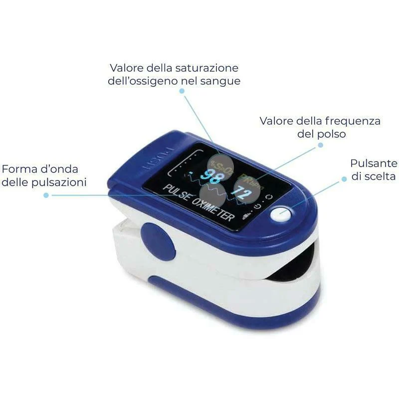Saturimetro Portatile, Pulsossimetro da Dito, Misuratore Ossigeno, Ossimetro Pulse Oximeter