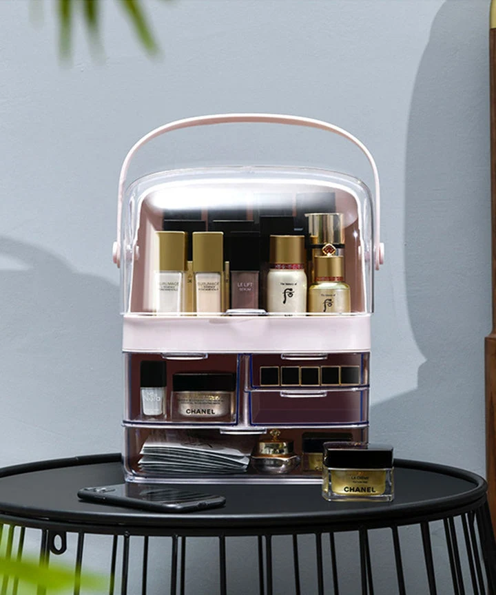 Porta trucchi Organizzer Organizzatore cosmetici quadrato con maniglia per trasportarlo Bianco o Rosa