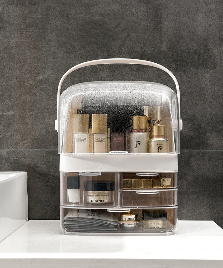Porta trucchi Organizzer Organizzatore cosmetici quadrato con maniglia per trasportarlo Bianco o Rosa