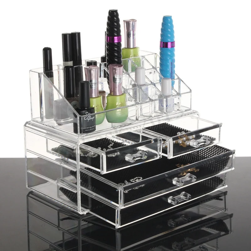 Organizzatore organizer per make up pennelli rossetti trucchi gioielli con 4 cassetti