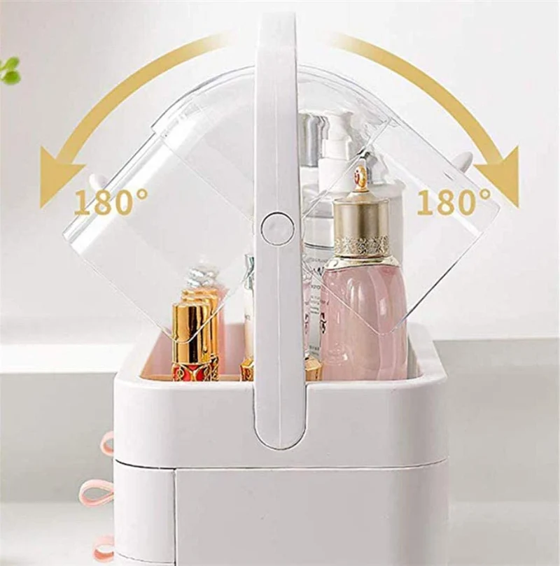 Organizzatore per cosmetici con manico organizer trucchi multifunzione girevole a 180 ° per cosmetici gioielli e accessori