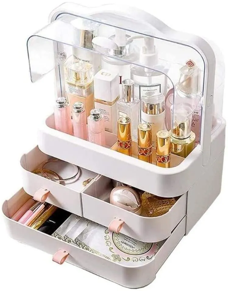 Organizzatore per cosmetici con manico organizer trucchi multifunzione girevole a 180 ° per cosmetici gioielli e accessori